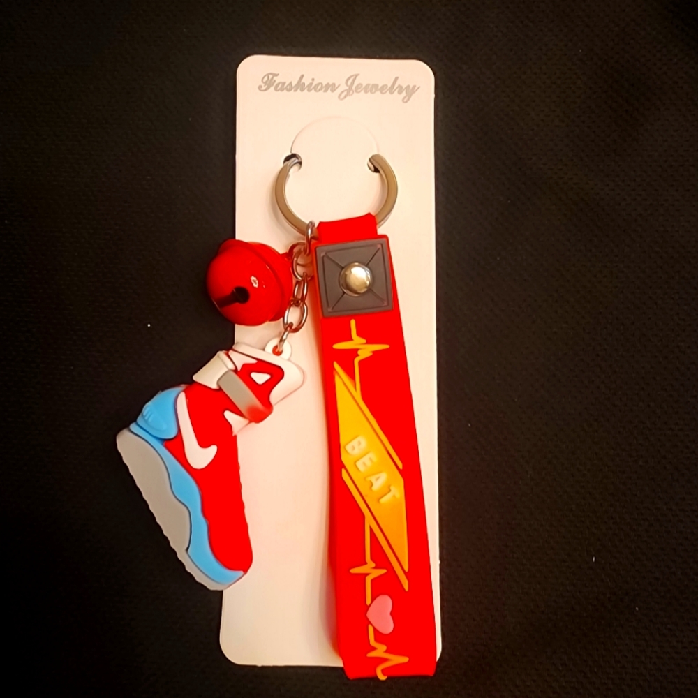 Adorable Red, Light Blue, & Gray Sneaker Keychain